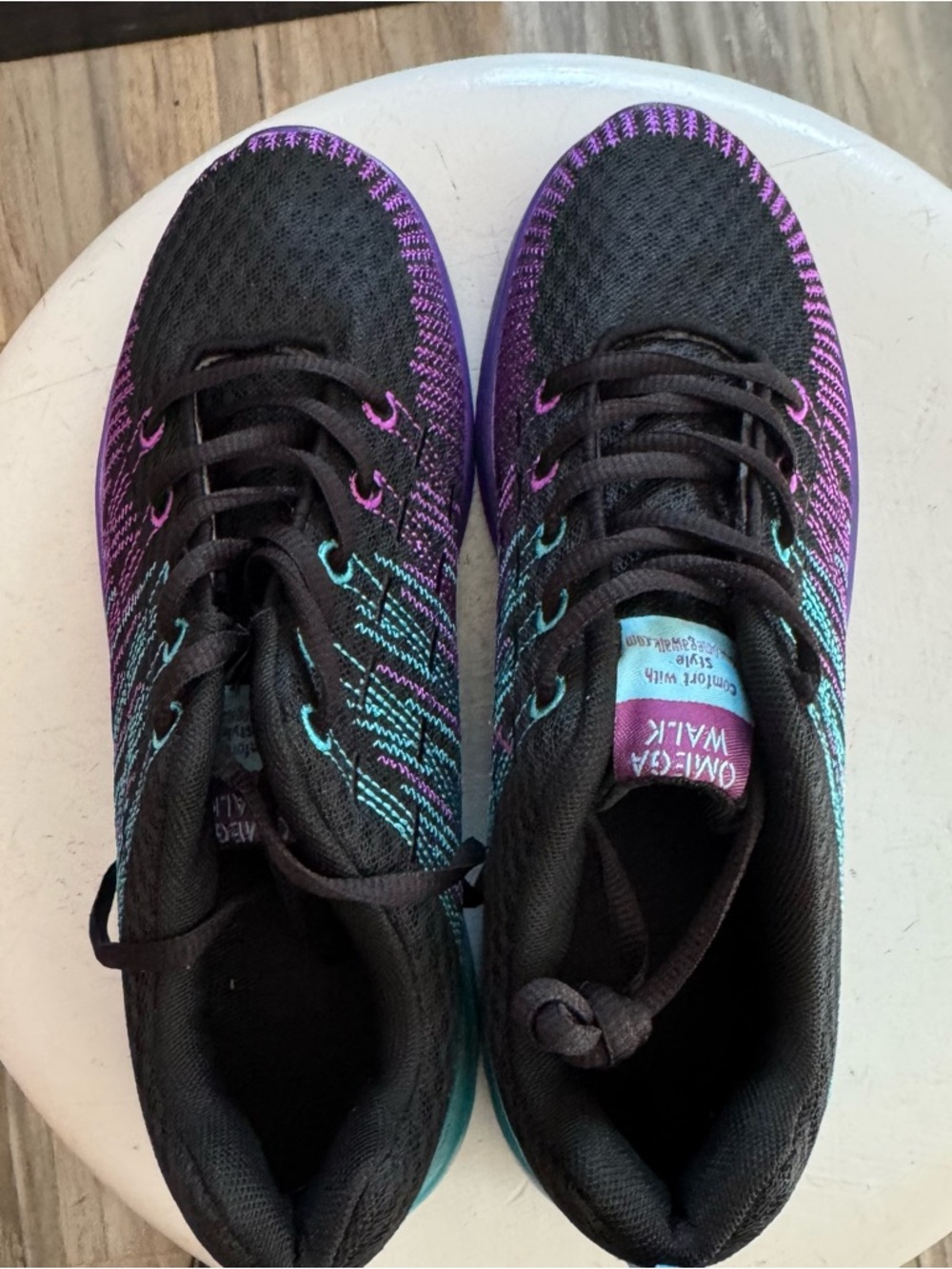 Women’s Black Knit Athletic Shoes with Purple & Teal Accents